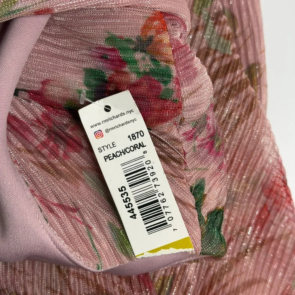 NWD R&M Richards Pink Floral Crinkle Pleated Maxi Gown Dress Size 14 Wedding